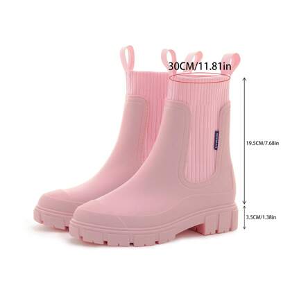 Stivali da pioggia impermeabili di colore unito da donna, nuovi stivali alla moda con punta tonda per uso esterno, stivali da pioggia antiscivolo per