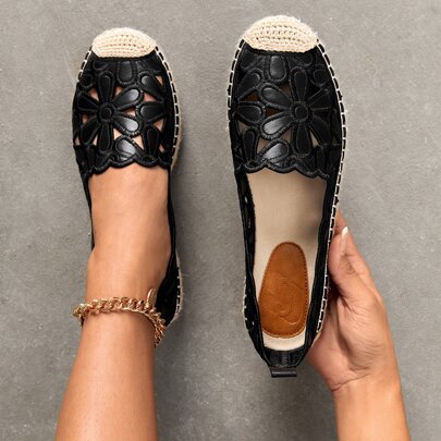 Scarpe da donna con ricamo floreale, espadrillas alla moda nere, scarpe da donna piatte per vacanze estive, in saldo per il rientro a scuola, per stud