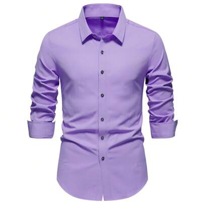 Camicia casual da uomo a maniche lunghe con bottoni, tinta unita, semplice, camicie casual eleganti da uomo, camicie eleganti da uomo, camicie slim fi