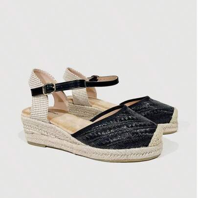 Sandali espadrillas con zeppa da donna, scarpe espadrillas con plateau da donna, zeppa alta 5,5 cm