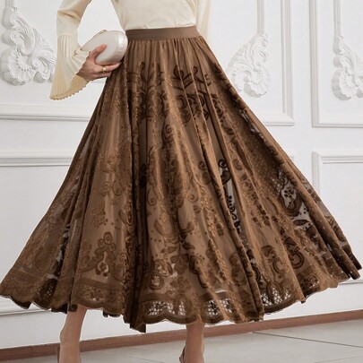 Gonna a trapezio plissettata con stampa per donna, casual per uso quotidiano, vestito lungo per donna