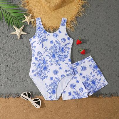 Set da 2 Costumi interi a stampa casuale per ragazze adolescenti