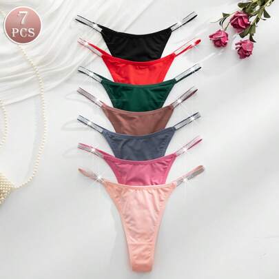 Set da 7 pezzo di perizomi in argento comodi e sexy per donna, multicolore