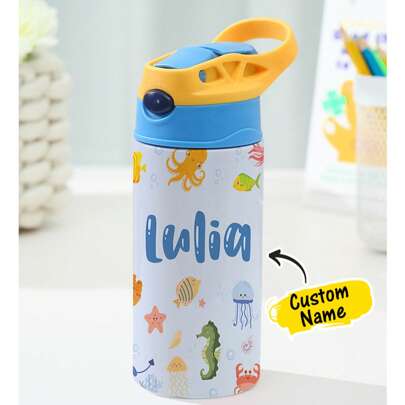 1 pezzo Borraccia personalizzata in acciaio inox con cannuccia in silicone, borraccia personalizzata da 12 once - 350 ml, tazza isolata con nome perso