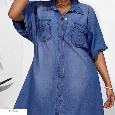 Abito camicia in jeans blu taglie forti per donna