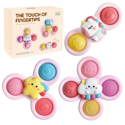 Set di trottole giocattolo per bambini e neonati, giocattoli sensoriali per l'apprendimento, 3 trottole colorate con ventosa, set di trottole a forma