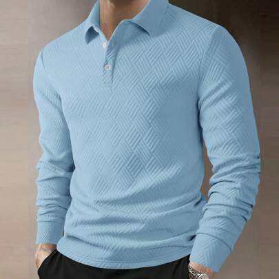 Camicia polo casual da uomo a manica lunga, monocolore, adatta al pendolarismo