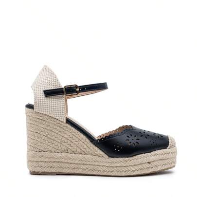 Espadrillas con zeppa e dettagli traforati, Espadrillas con zeppa in juta con fibbia per l'estate, Sandali con zeppa alta e espadrillas con ritagli fl