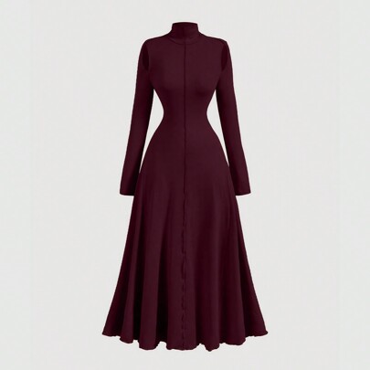 Vestito da donna a collo alto color albicocca, vestito autunnale, vestito da crociera per donna, vestito elegante, vestito da sera, vestito alla franc
