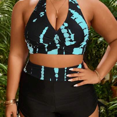 Bikini set da donna plus size per l'estate, con top a canotta e stampa tie dye