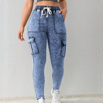 Jeans skinny da donna con tasche cargo, jeans neri, jeans invernali, tuta in jeans, tuta in jeans da donna, pantaloni della tuta da donna, leggings, j