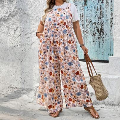 Tuta da donna taglie forti con stampa floreale, adatta per vacanze, casual, curvy plus size, per vacanze al mare, vestiti da spiaggia, outfit per vaca