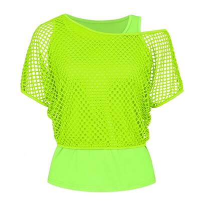 Maglia estiva casual da donna, top a rete verde, canotta senza maniche, completo di due pezzi
