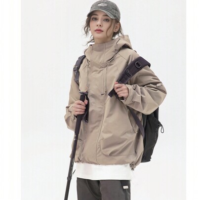 Giacca antiventoDonna Primaverile Impermeabile Leggera Vestibilità Ampia Giacca all'aperto Manica Lunga Con Cappuccio Abbigliamento Donna Primaverile