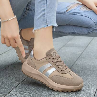 Sneakers casual da donna, nuovo stile primavera/autunno, scarpa bassa in tela da allacciare di colore kaki, traspirante, scarpa da corsa e trekking an