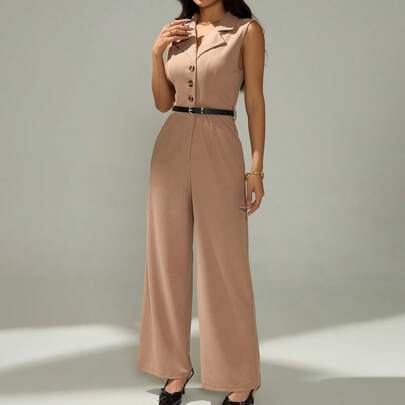 Tuta vintage marrone con collo a giacca e cintura, tuta elegante, tuta per uscire, tuta western, outfit da vacanza