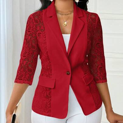Tailleur bianco da donna adatto per tutte le stagioni, giacca e giaccone con inserti in pizzo, elegante