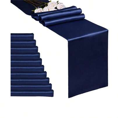 5 pezzi/10 pezzi Blu navy runners in raso per decorazioni di matrimoni, eventi di hotel, compleanni, banchetti, nastro di seta, runners per tavoli per