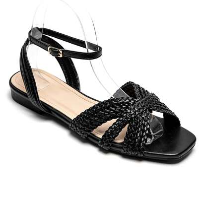 Sandali à petit talon carré con trecce da sposa e boucle decorative