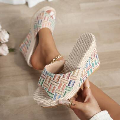 Sandali da donna con zeppa e platform , colorati per l'estate, con suola spessa impermeabile, con punta aperta e design peeptoe