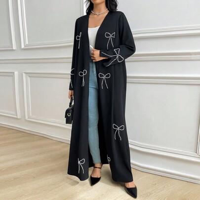 Cardigan a maniche lunghe da donna con fiocco, abaya casual, abaya modeste aperte e casual, per uso quotidiano e per feste