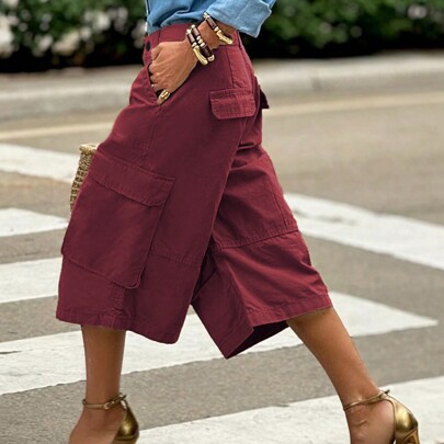 Nuovi pantaloncini cargo casual da donna con tasche di colore unito