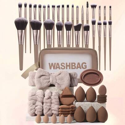55 pezzi Set di strumenti per il makeup includente: 1 borsa portacosmetici multifunzionale, impermeabile con cerniera + 30 pezzi set pennelli makeup +