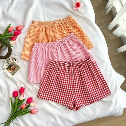 Pantaloncini in tartan elasticizzati, confezione da 3 pezzi in offerta speciale 1 acquisto = 3 prodotti gratuiti, adatti per ragazze adolescenti, vers