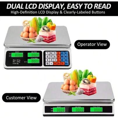 BILANCIA ELETTRONICA PER NEGOZI LCD CALCOLANTE 40 kg, Bilancia di pesatura industriale - Bilancia digitale per calcolo del prezzo al dettaglio con dis