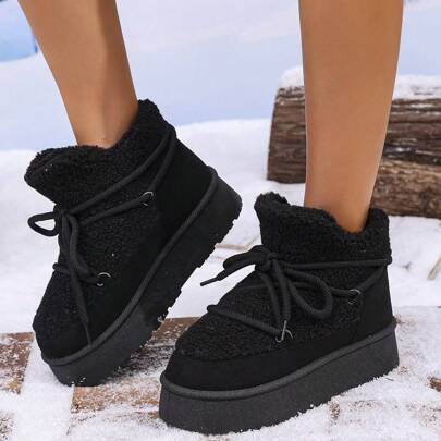 Scarpe invernali da donna con suola spessa, stivaletti stringati, con fodera termica, scarponi da neve caldi per l'autunno e l'inverno