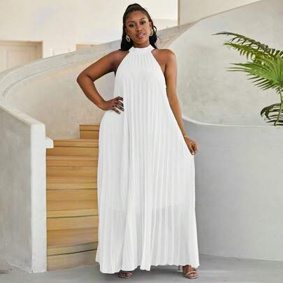 Taglie Forti Abiti monocolore plissettato con collo halter