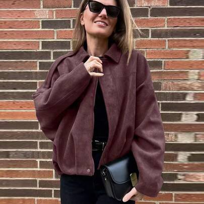 Giacca bomber da donna, cappotto primaverile, maniche lunghe e larghe, chiusura lampo, giacca vintage, nuova giacca verde, abbigliamento esterno