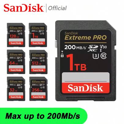 Scheda SD SanDisk Extreme PRO, Scheda di memoria flash U3 4K V30 da 1 TB, 512 GB, 256 GB, 128 GB, 64 GB, 32 GB, Scheda di memoria SD ad alta velocità
