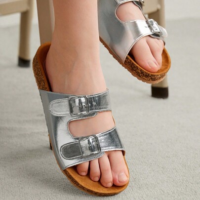 Scarpe da donna moda all'aperto versatili, sandali piatti argento per le vacanze estive, scarpe estive in saldo per Ognissanti