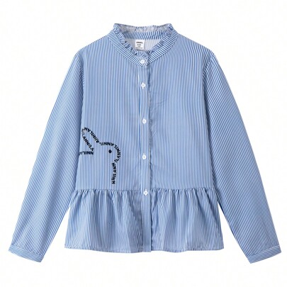 Abbigliamento per bambini, camicie a maniche lunghe con colletto alla coreana per ragazze, camicie a quadri per la primavera
