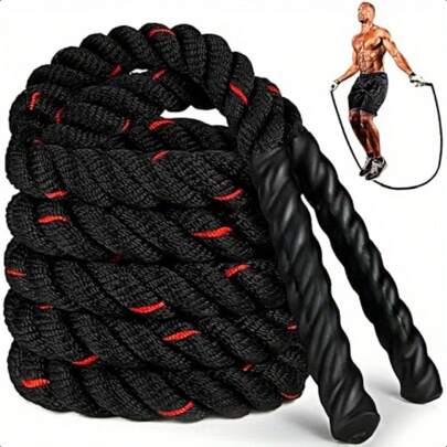 [Uso intenso] Corda per saltare pesante unisex - opzioni da 2,8 Lbs, 3,8 Lbs, 5 Lbs - Corda per saltare intrecciata nera e rossa in PVC, adatta per fi