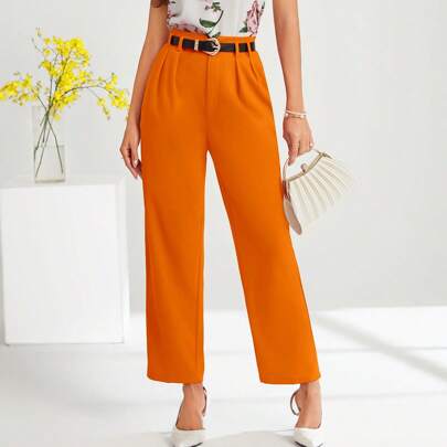 Pantaloni casual a pieghe con vita vita a vita alta per donna