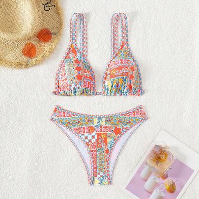 Set Bikini Con Stampa Floreale, Costume Da Bagno Bikini, Costume Da Bagno, Outfit Da Spiaggia, Vacanze Estive, Spiaggia Estiva