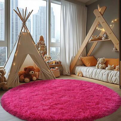 Tappeto a pelo lungo rotondo 100 cm rosa, tappeto a pelo lungo shaggy per soggiorno soffice, tappeto moderno per soggiorno, tappeto per letto, tappeto