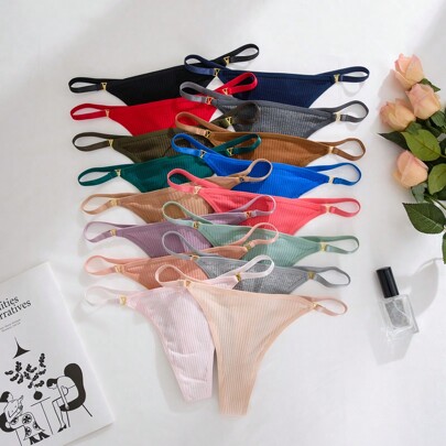 Set da 16 pezzi di perizomi da donna con decorazione in metallo e bottone, modello testurizzato