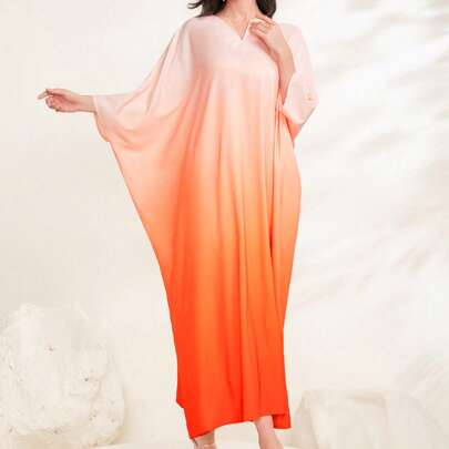 Kaftan con stampa ombre con manica a pipistrello