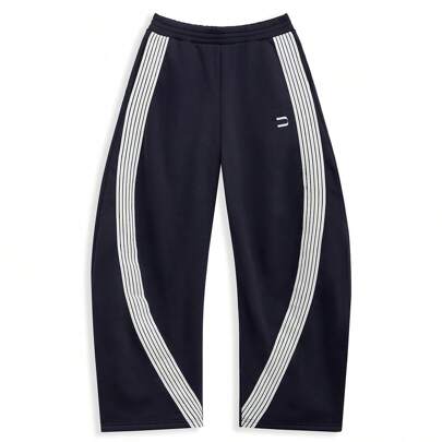 Pantaloni da tuta lunghi lavorati a maglia comodi e ampi, di colore blu navy, abbigliamento casual da uomo