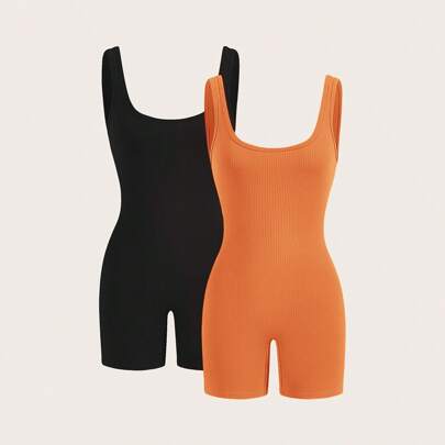 2 Confezioni di Tute Estive Casual da Donna Senza Maniche di Colore Tinta Unita