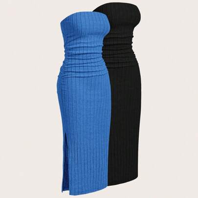 2 pezzi/set Vestito tubino a costine spazzolate