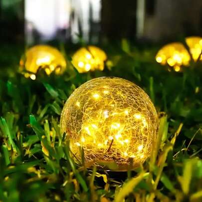 1 pezzo Luce da giardino solare per esterno, luce sferica in vetro crepato a 30 LED, luce decorativa da giardino per paesaggio, luce sferica decorativ