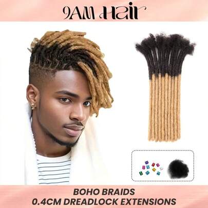 Opzione da 4 a 12 pollici, spessore 0,4 cm, 10 ciocche, extension per dreadlock 100% capelli umani per uomo/donna, extension per trecce senza nodi in