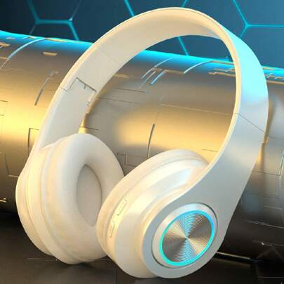Cuffie over-ear con luci LED RGB colorate, cuffie senza fili con microfono, cuffie stereo HiFi pieghevoli e leggere, cuffie con braccio telescopico, c