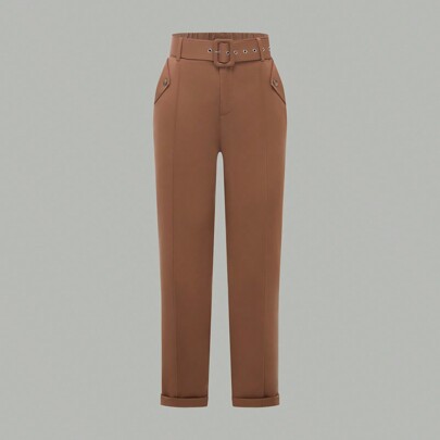Pantaloni skinny casual da donna con cintura a vita alta, autunno