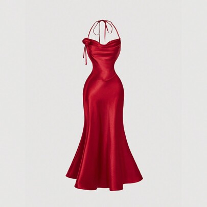 Abito da donna in raso rosso da festa, abito da donna, abiti da donna per festa, abito da donna per Capodanno, abito sexy, abiti eleganti da donna, ab