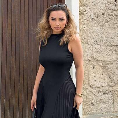 Elegante abito da donna a pieghe slim linea A, abiti estivi per donna